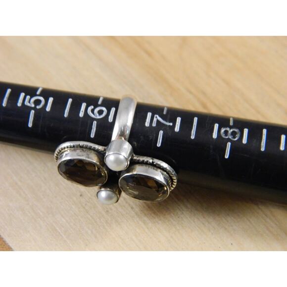 Vintage Topaz Sterling Silver Ring, Brown Topaz, Pearl Multi Stone Ring Sz 6.25 - Picture 4 of 10